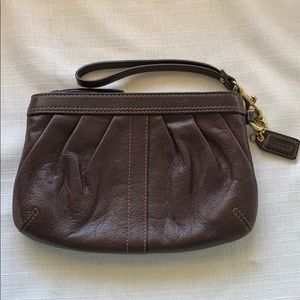 Coach Walnut Leather Wristlet w/ tattersall lining
